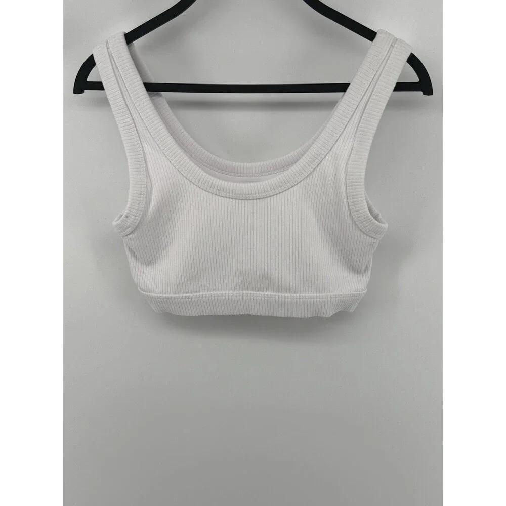 Alo Yoga Wellness Bra Navy White Ribbed Scoop Neck Sports Bra Size M